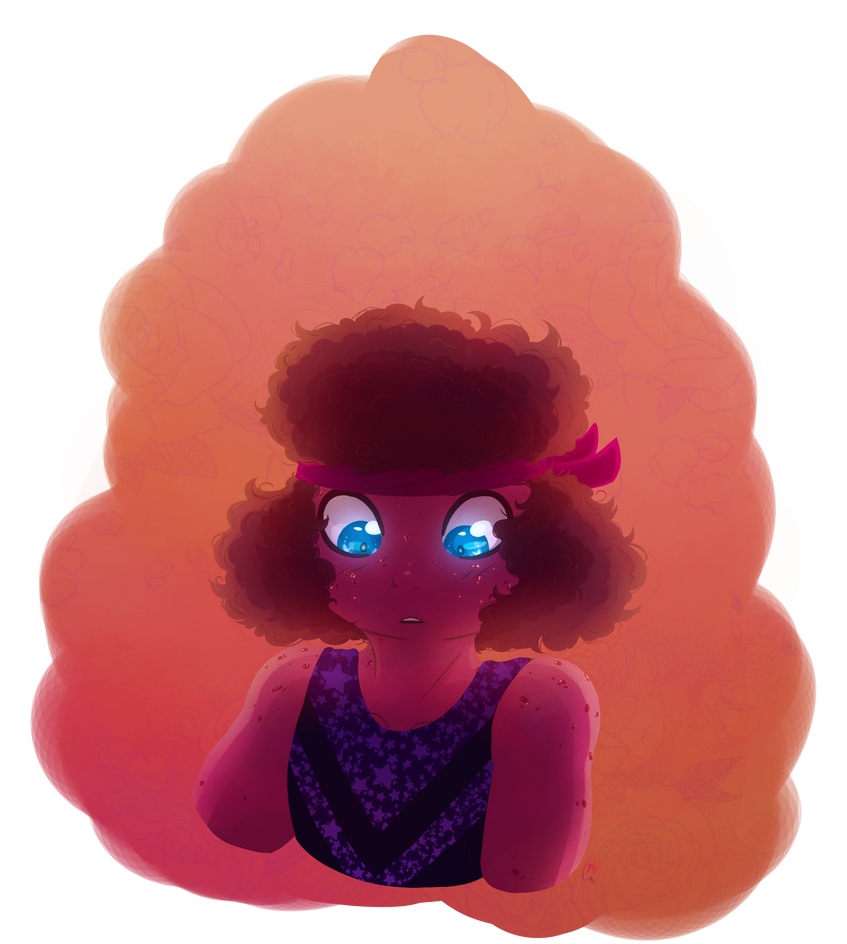 Ruby companion piece to my earlier Sapphire.  Also in the Eyeswap!AU Image Transcript: [A waist-up image of Ruby from Steven Universe.  She is looking down with a lightly open mouth and r...