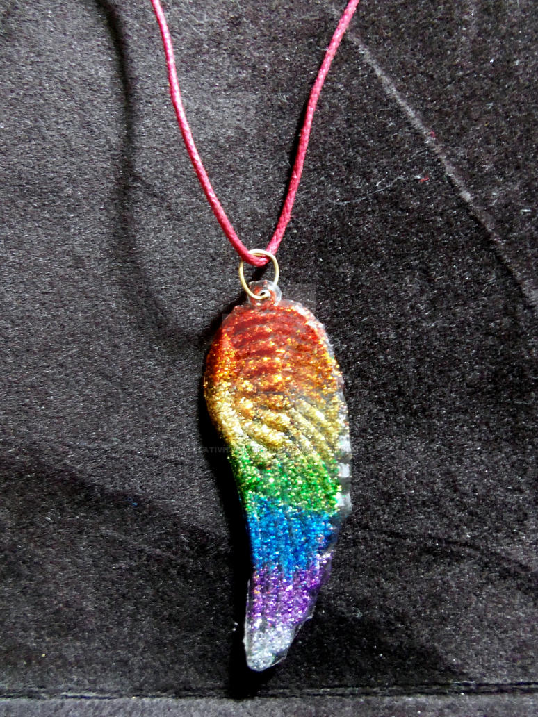 Rainbow Angel Wing Glitter Necklace by CreativityFTCorrupt