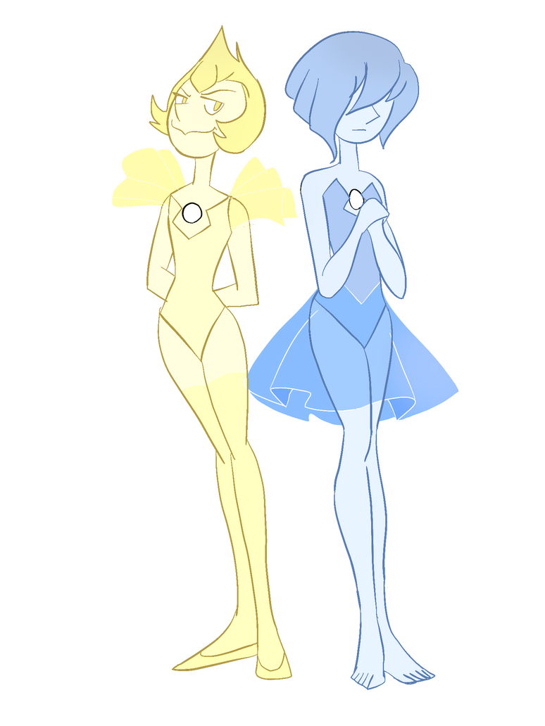 Oh my gosh im so happy to see these two yellow pearl , servant of yellow diamond and a snob and blue pearl , servant of blue diamond and the quiet  Steven Universe