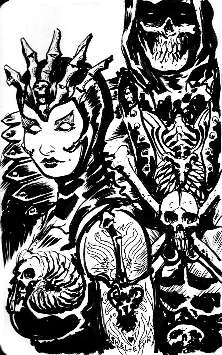 MOTU Skeletor + Evil-Lyn sketch by francesco-biagini