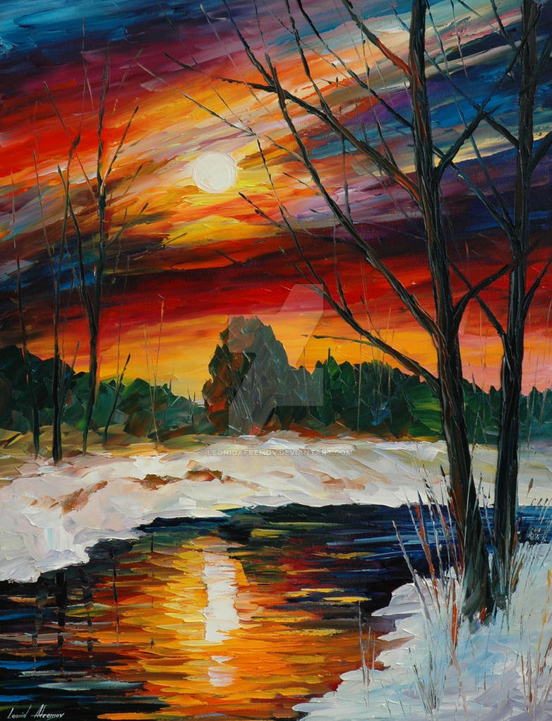 December Winter Sunset by Leonid Afremov by Leonidafremov on DeviantArt
